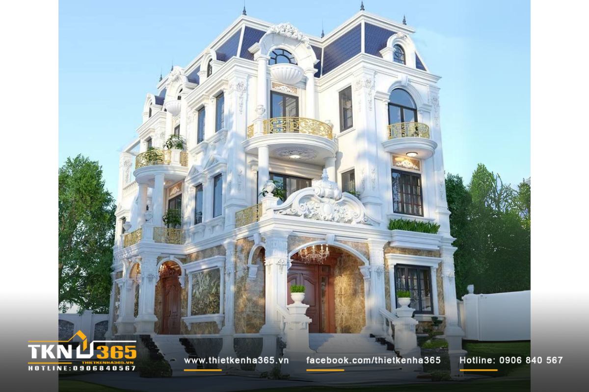 Căn biệt thự nổi bật với hình khối vững chãi, trang trí tinh tế và mái Mansard đặc trưng