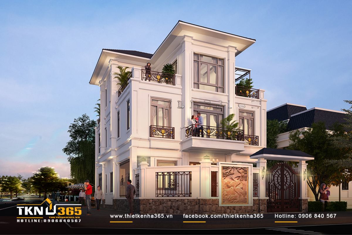 Mẫu biệt thự 3 tầng kiểu pháp mái Nhật phong cách độc đáo, sáng tạo