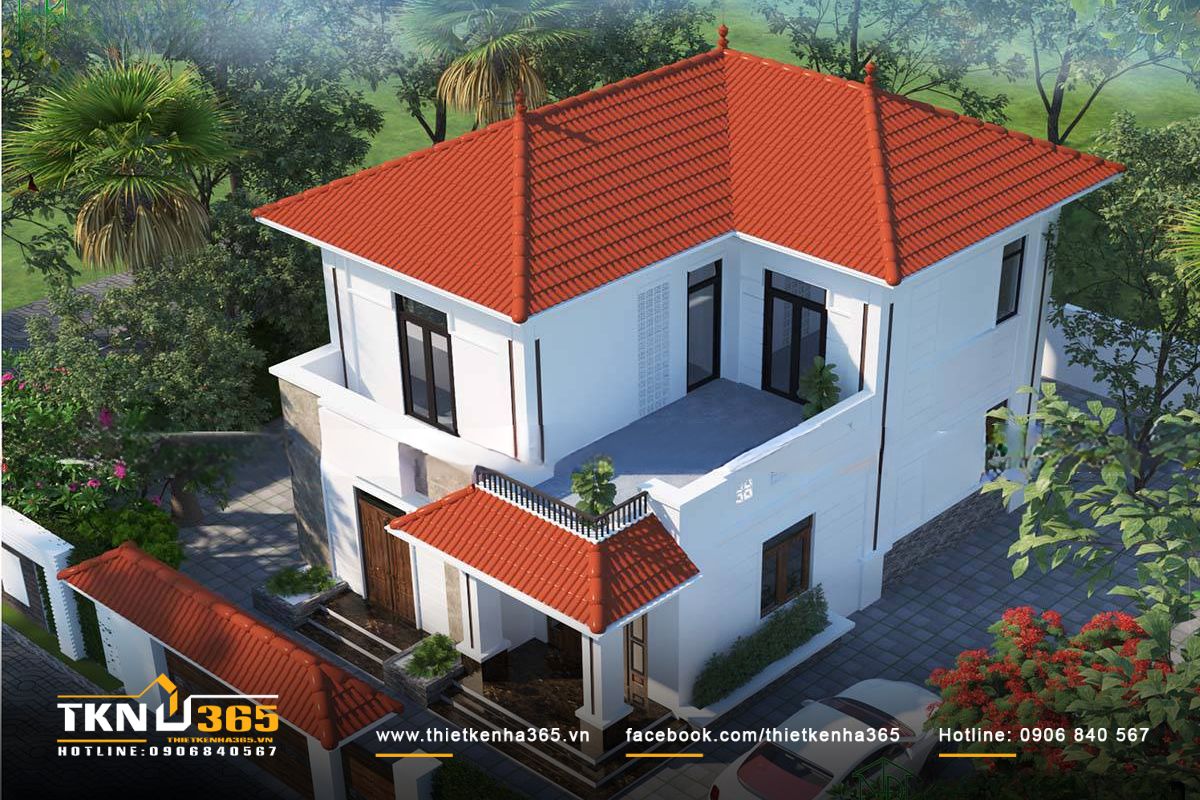 Mẫu thiết kế biệt thự mái ngói đỏ 2 tầng nổi bật