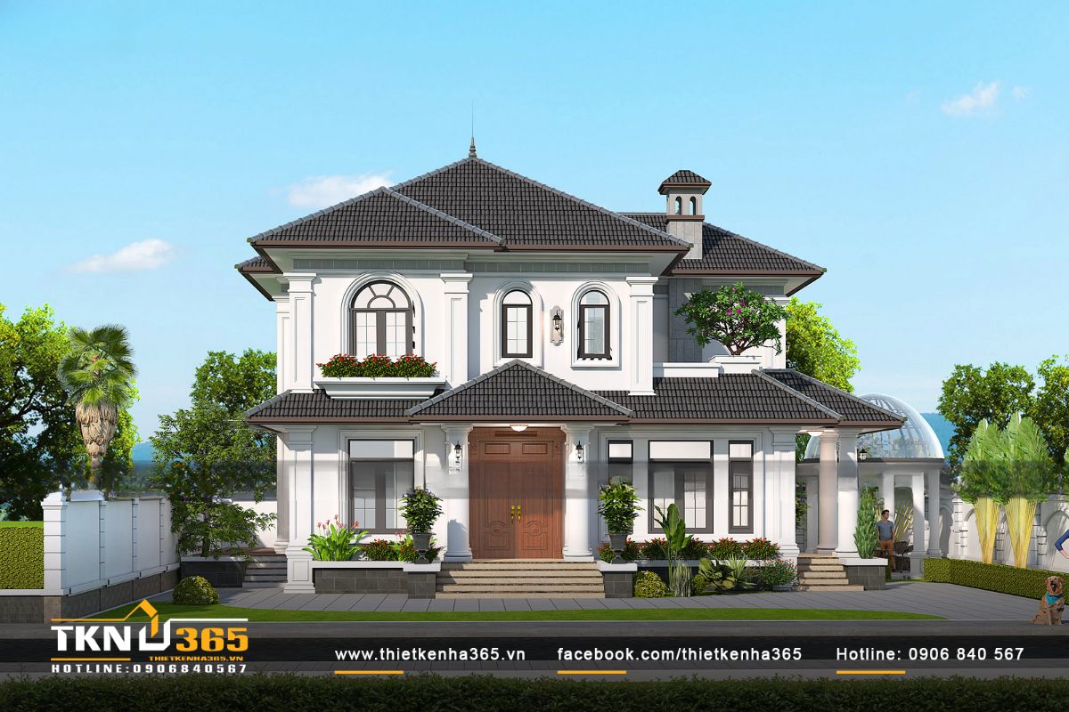 Thiết kế biệt thự 2 tầng mái ngói theo phong cách cổ điển