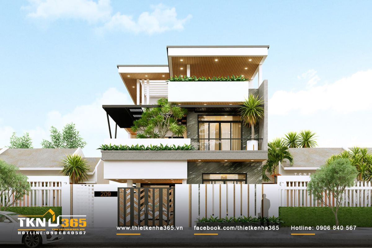 Mẫu biệt thự 3 tầng 400m2 có thiết kế với nhiều cây xanh