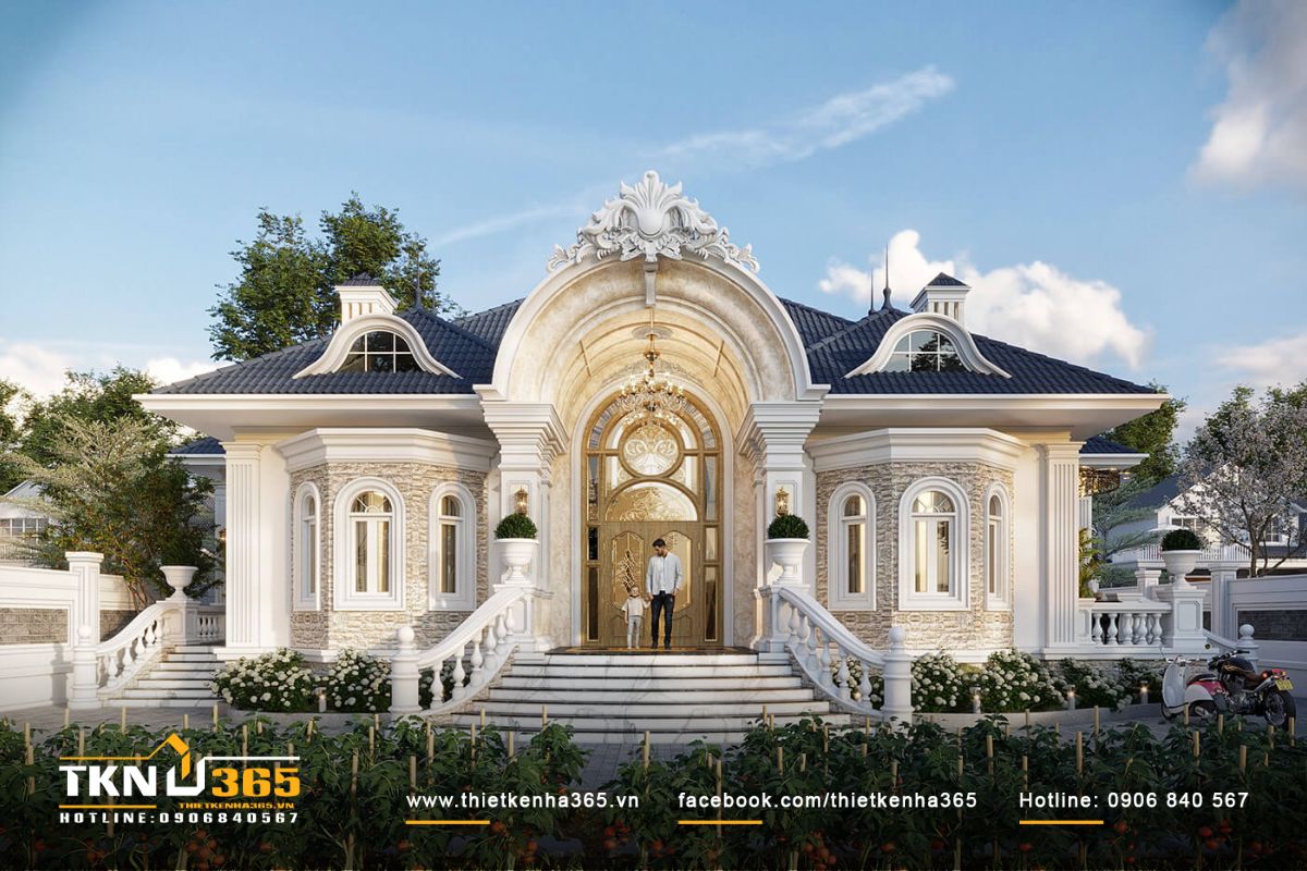 Thiết kế biệt thự 400m2 phong cách cổ điển, mái thái