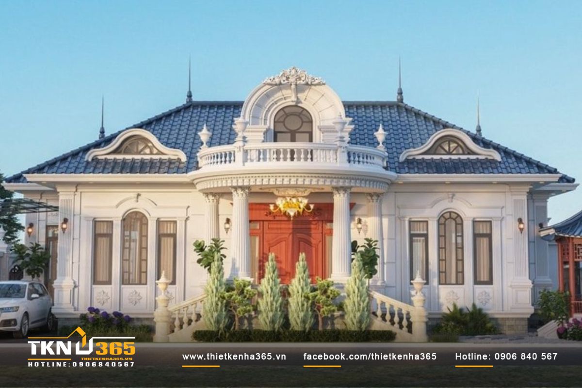 Mẫu biệt thự 400m2 có 1 tầng phong cách châu Âu tân cổ điển