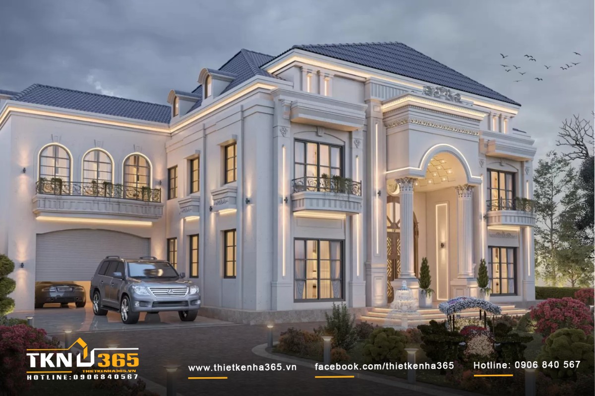 Mẫu biệt thự có gara nằm bên cạnh nhà