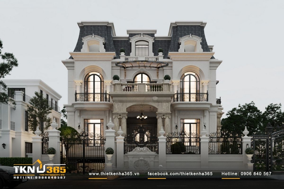 Thiết kế biệt thự cổ điển 3 tầng có kiến trúc bề thế, đồ sộ