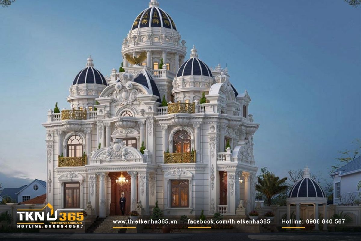 Mặt tiền biệt thự cổ điển 3 tầng toát lên vẻ khang trang và bề thế