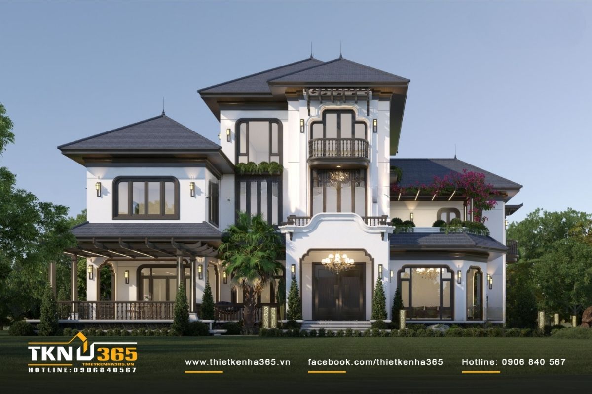 Biệt thự cổ điển 3 tầng có sân vườn rộng rãi tại Nghệ An