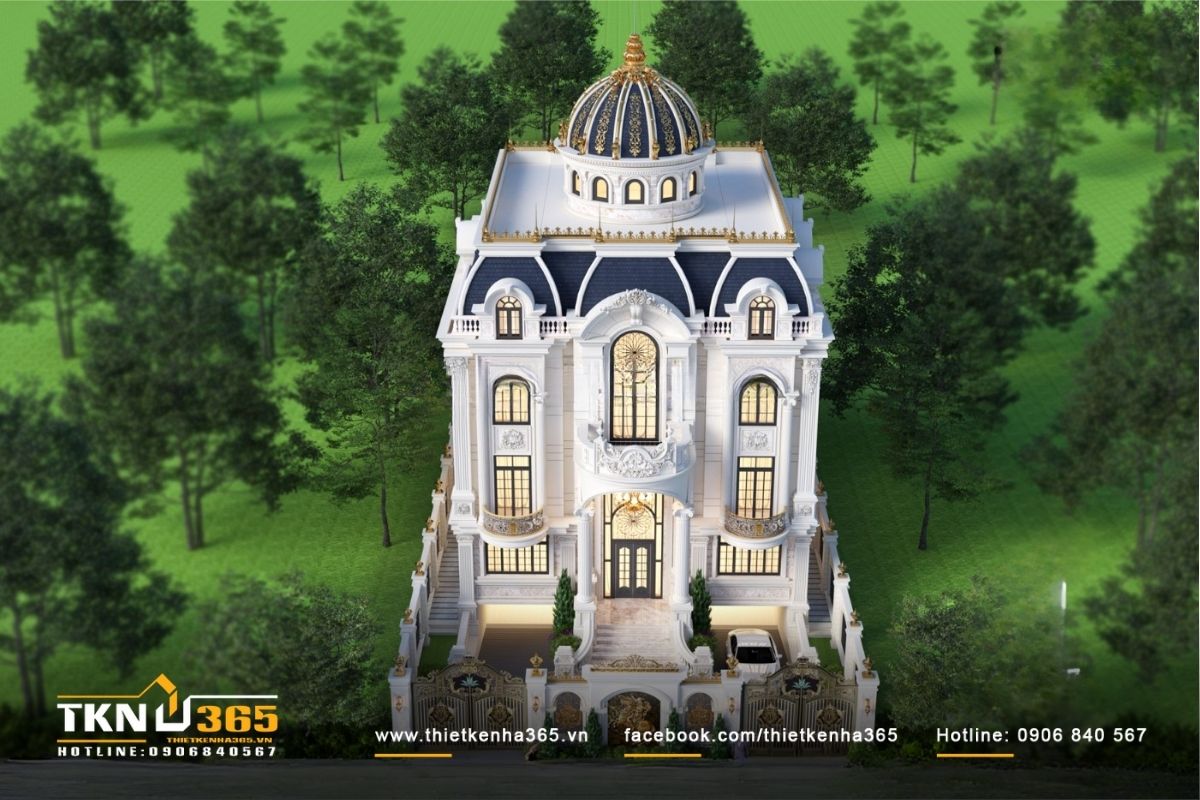 Toàn bộ view của mẫu biệt thự 3 tầng cổ điển có tầng hầm