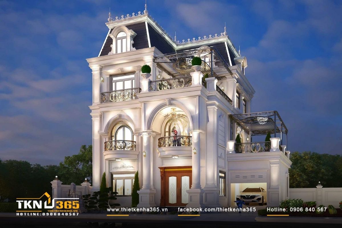 Mẫu biệt thự cổ điển 3 tầng 1 tum được thiết kế sang trọng và cá tính