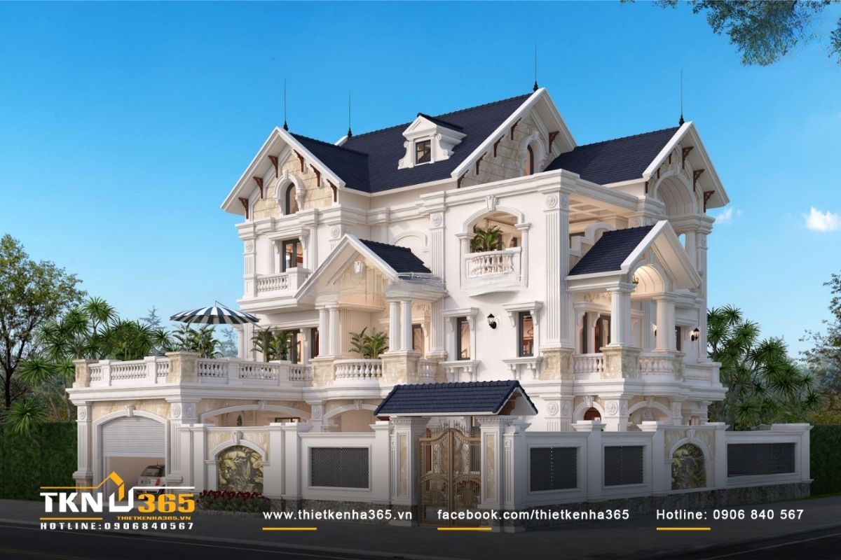 Phối cảnh biệt thự cổ điển 3 tầng mái Thái mang đến vẻ đẹp ấn tượng