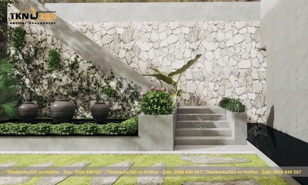 Biệt thự nghỉ dưỡng được thiết kế tinh tế tới từng thảm cỏ, lối đi vào