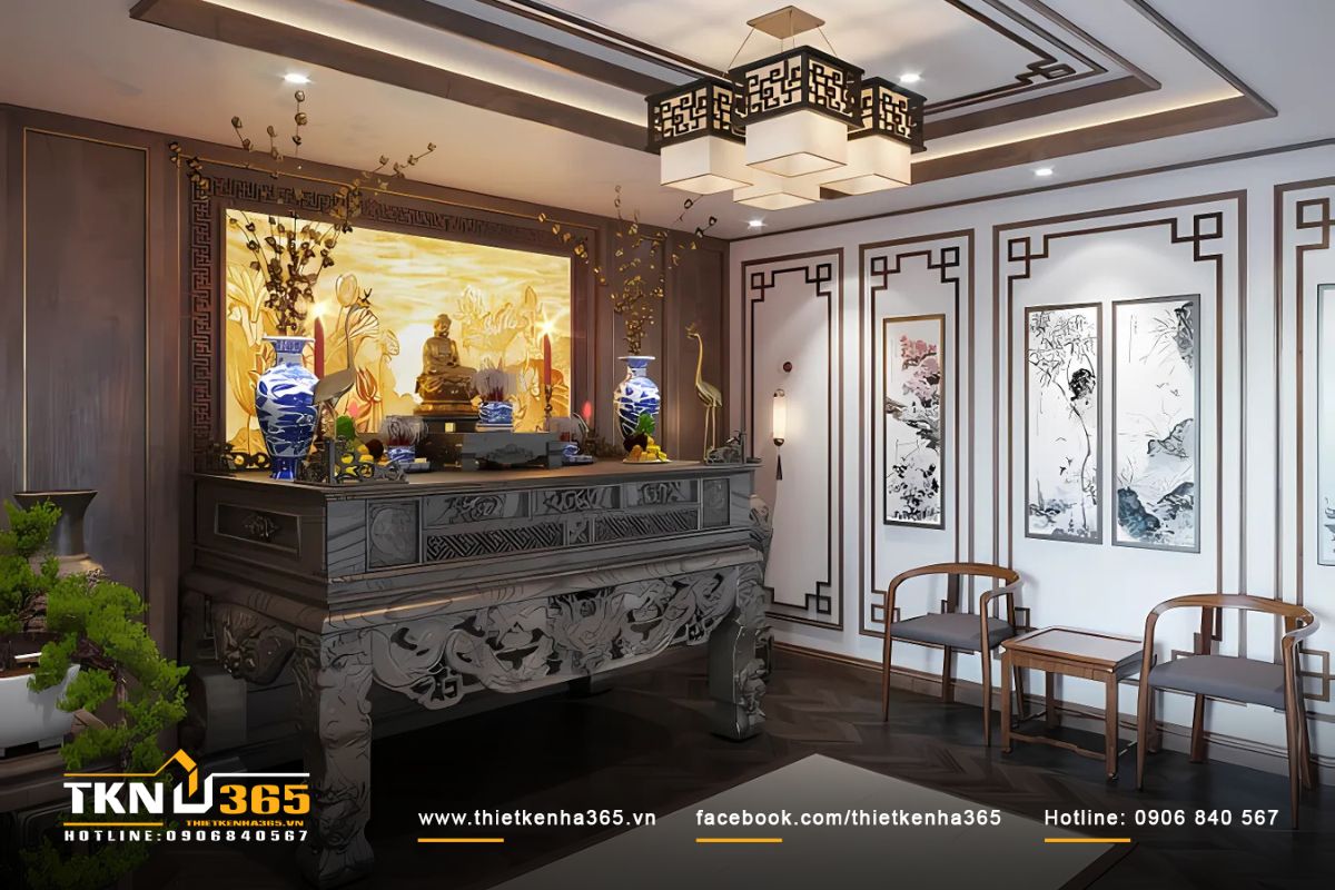 Không gian nội thất phòng thờ ấm cúng