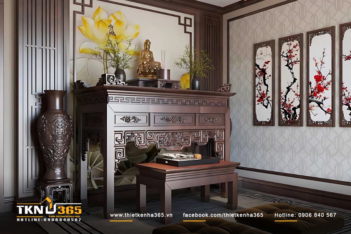Thiết kế nội thất phòng thờ bằng gỗ chất lượng cao
