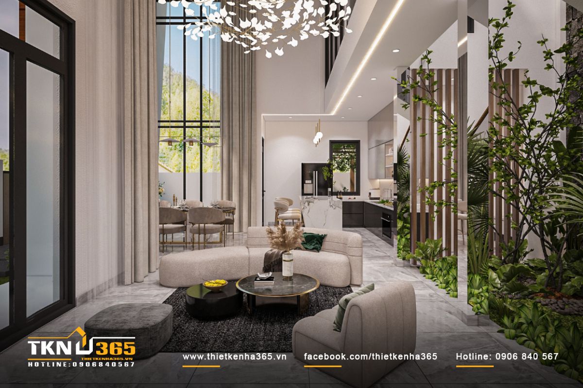 Thiết kế nội thất phòng khách hòa mình với thiên nhiên