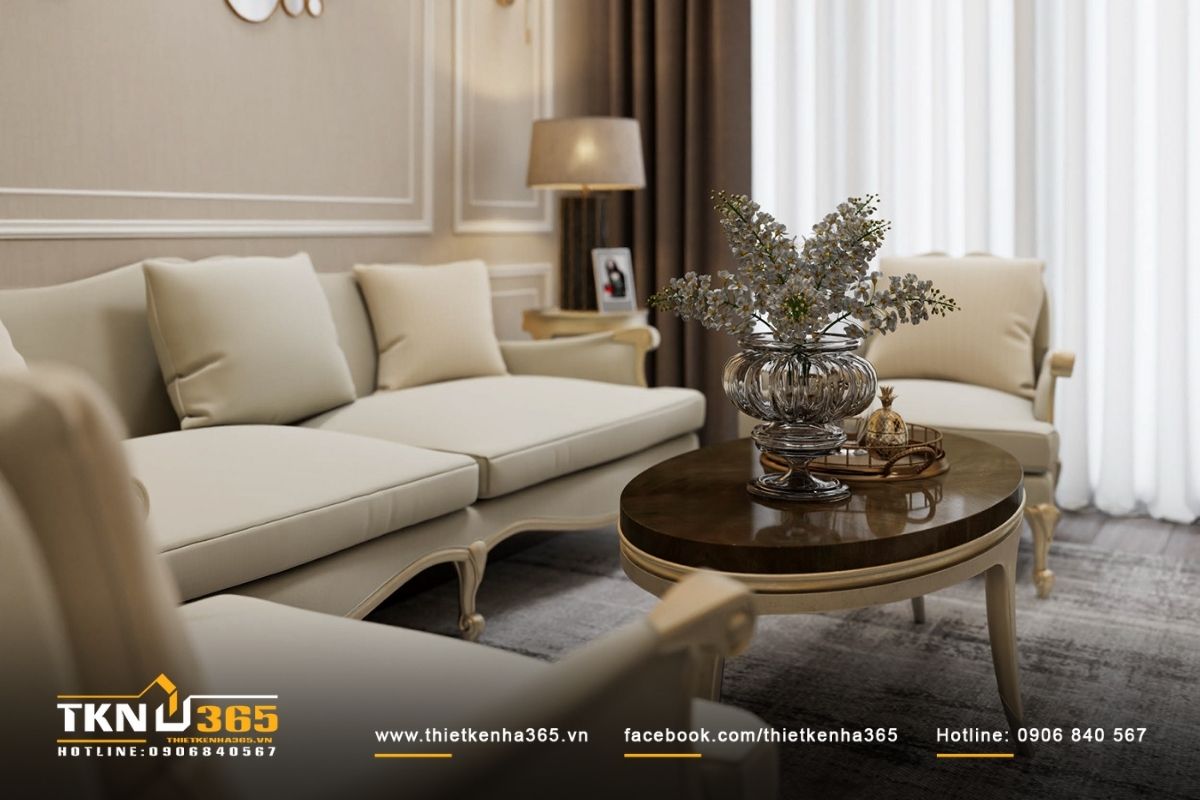Phong cách thiết kế nội thất phòng khách phù hợp với ngôi nhà tân cổ điển