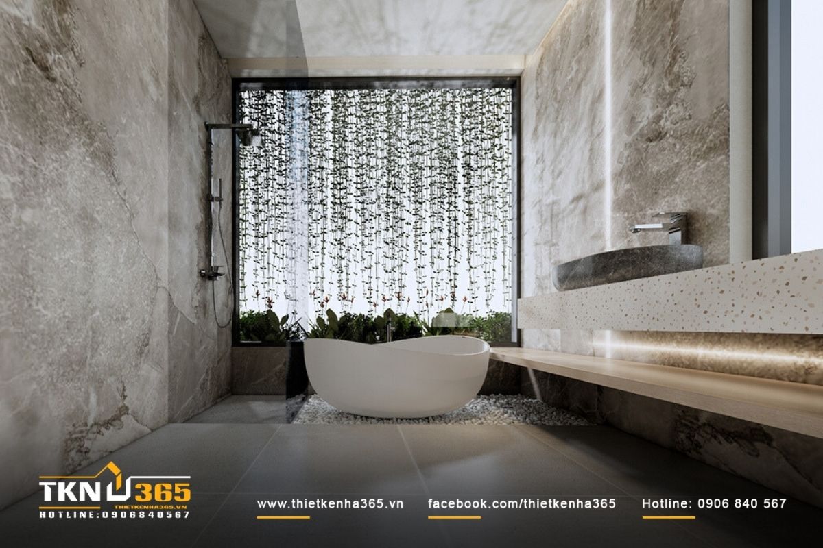 Phòng tắm rộng rải cùng với thiên nhiên