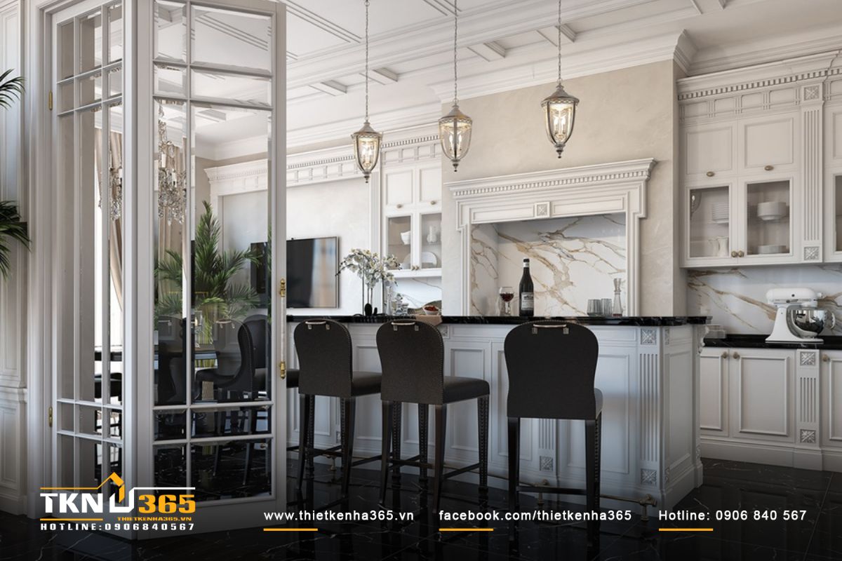 Các gam màu đen, trắng, be được kết hợp với nhau tạo nên tổng thể hài hòa