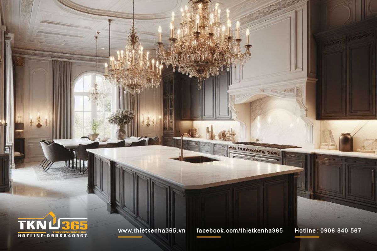 Không gian bếp ấm cúng, nền nã mà không kém phần sang trọng