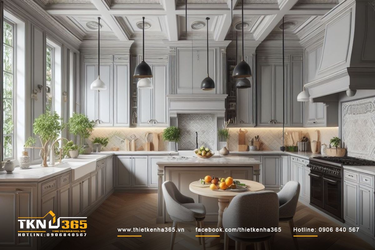 Không gian bếp đối xứng được thiết kế với phong cách độc đáo khẳng định chất riêng