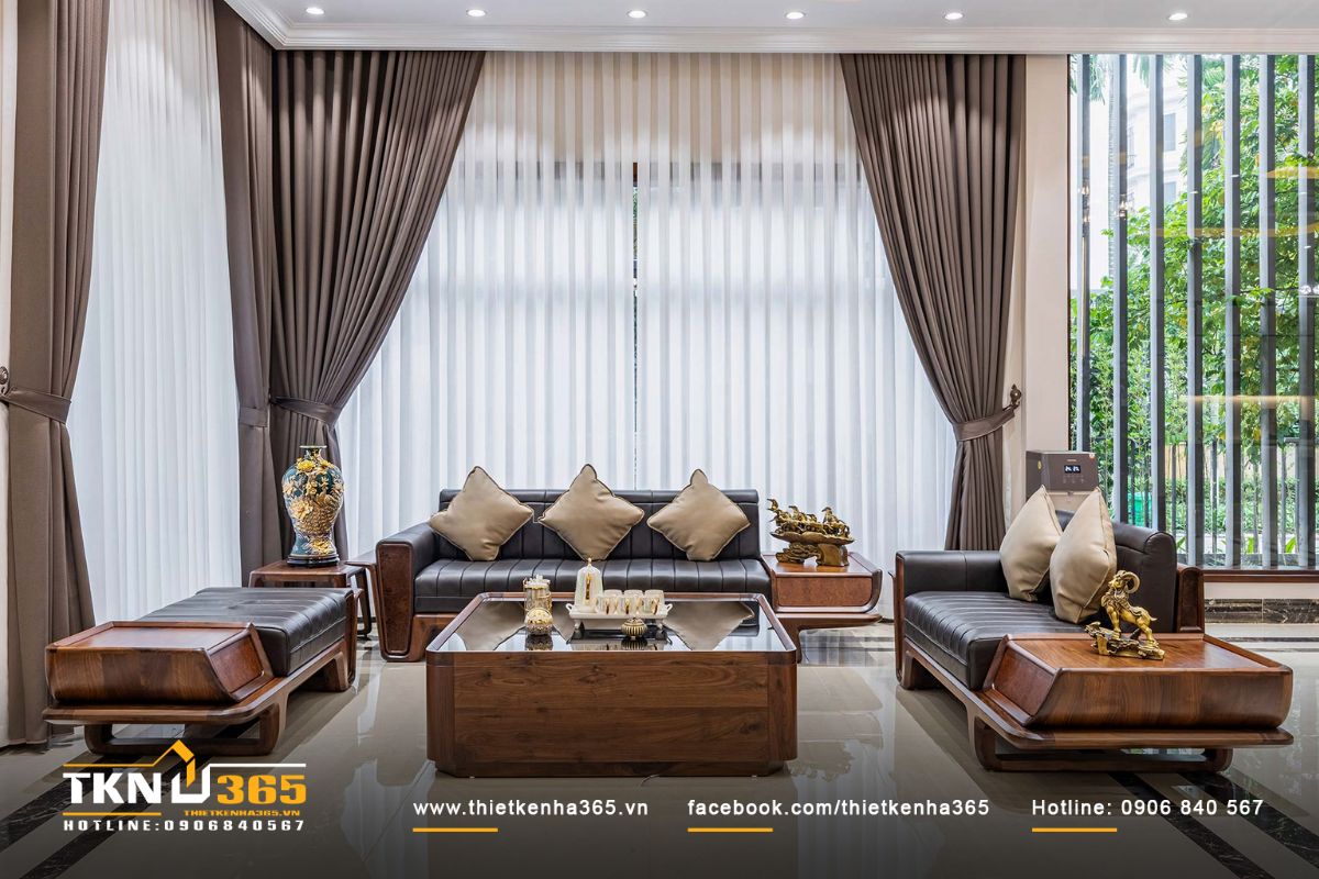 Mẫu sofa gỗ óc chó cao cấp dành cho phòng khách hiện đại và đẳng cấp