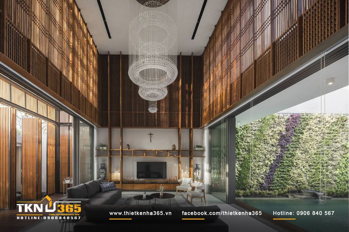 Sử dụng các điểm nhấn trong thiết kế nội thất phòng khách biệt thự