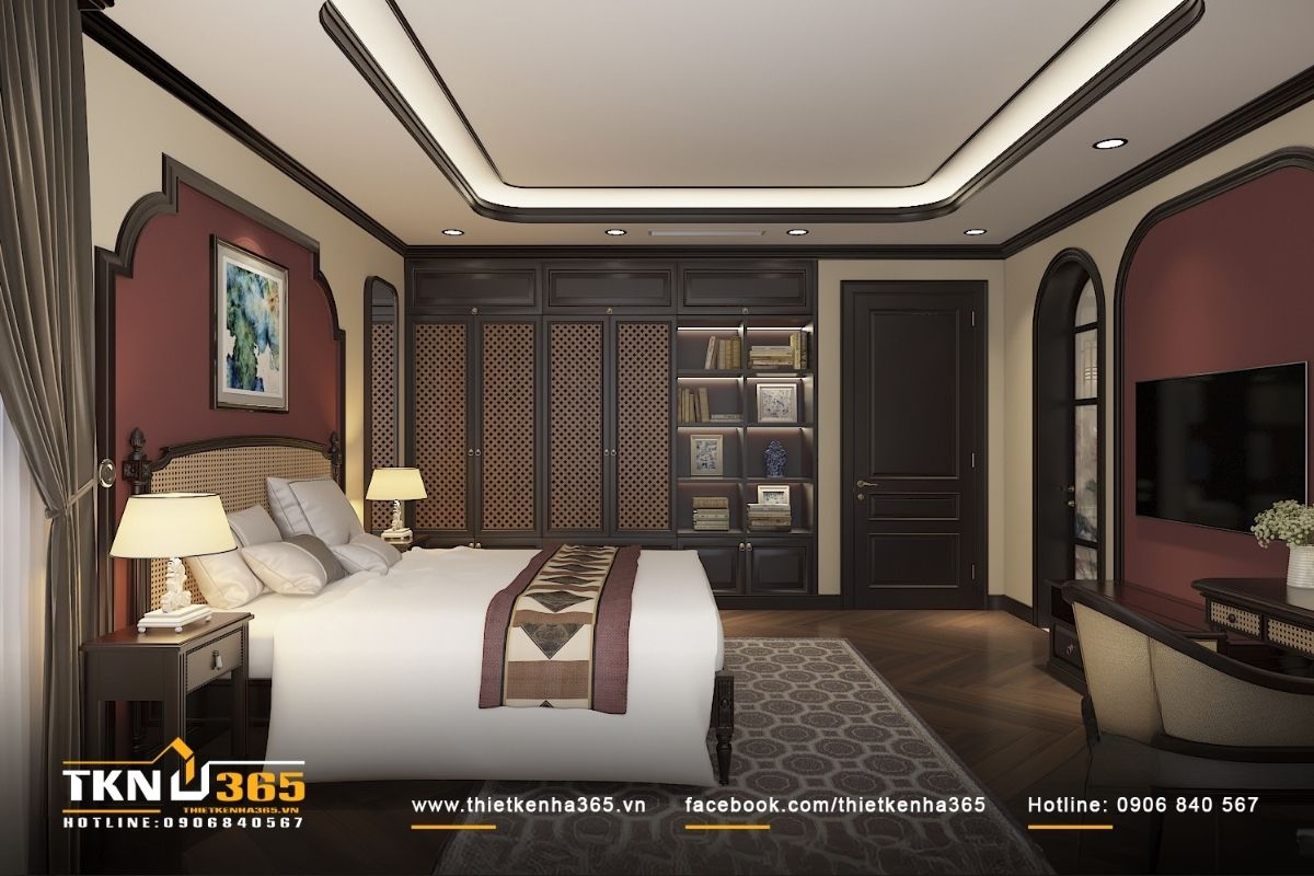 Phòng ngủ được thiết kế theo phong cách Á Đông độc đáo và tinh tế