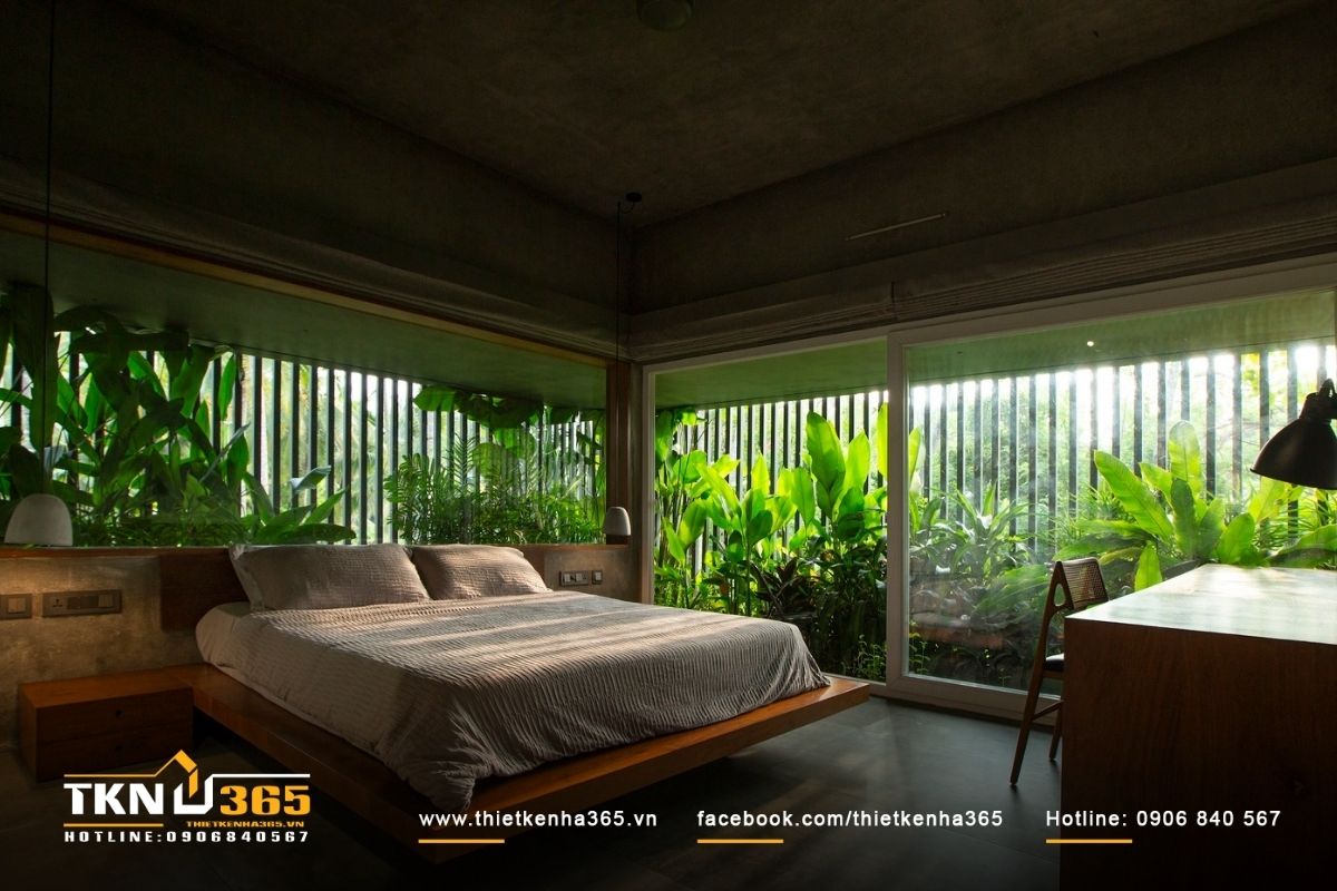 Phòng ngủ biệt thự theo phong cách Tropical đơn giản, thoáng đãng