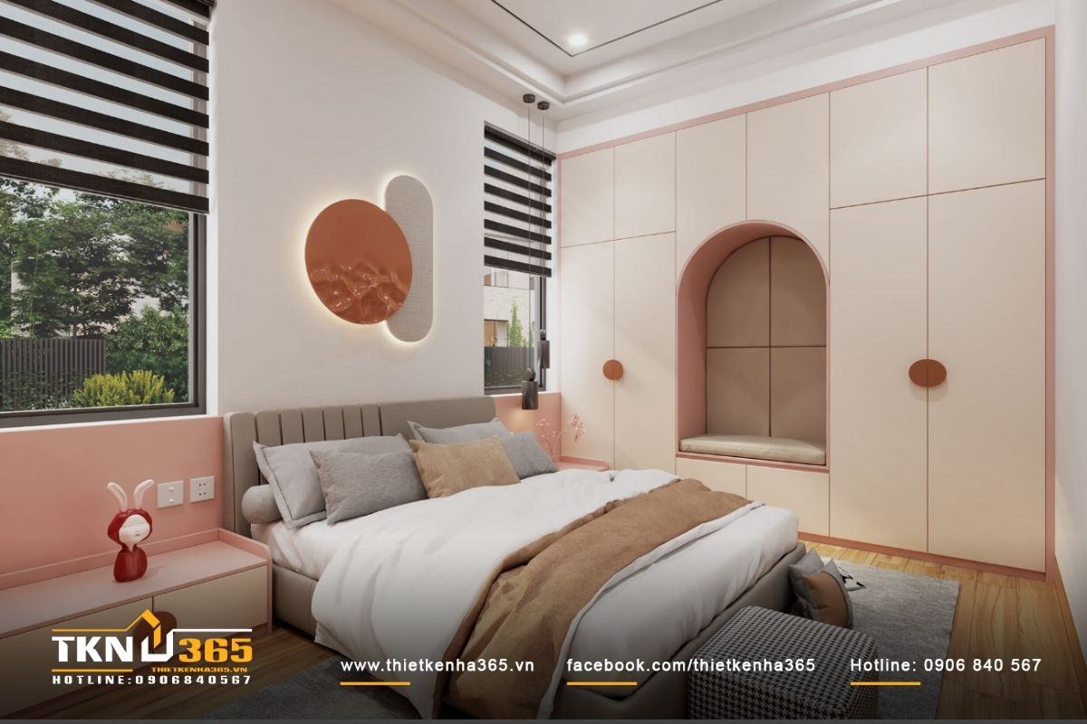 Các món đồ nội thất như giường, tủ đồ và bàn học được thiết kế an toàn, không có góc cạnh