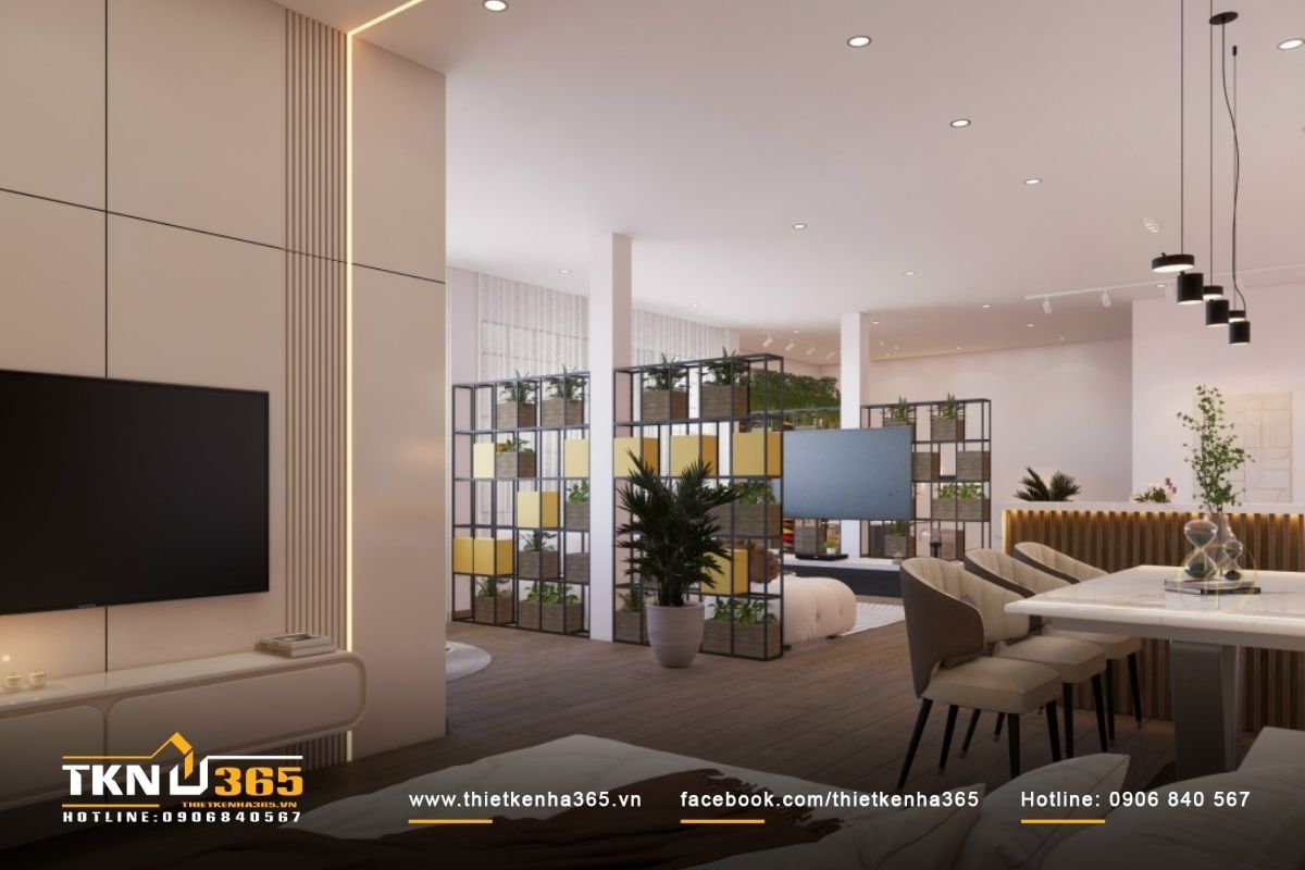 Thiết kế phòng ngủ biệt thự tích hợp phòng khách