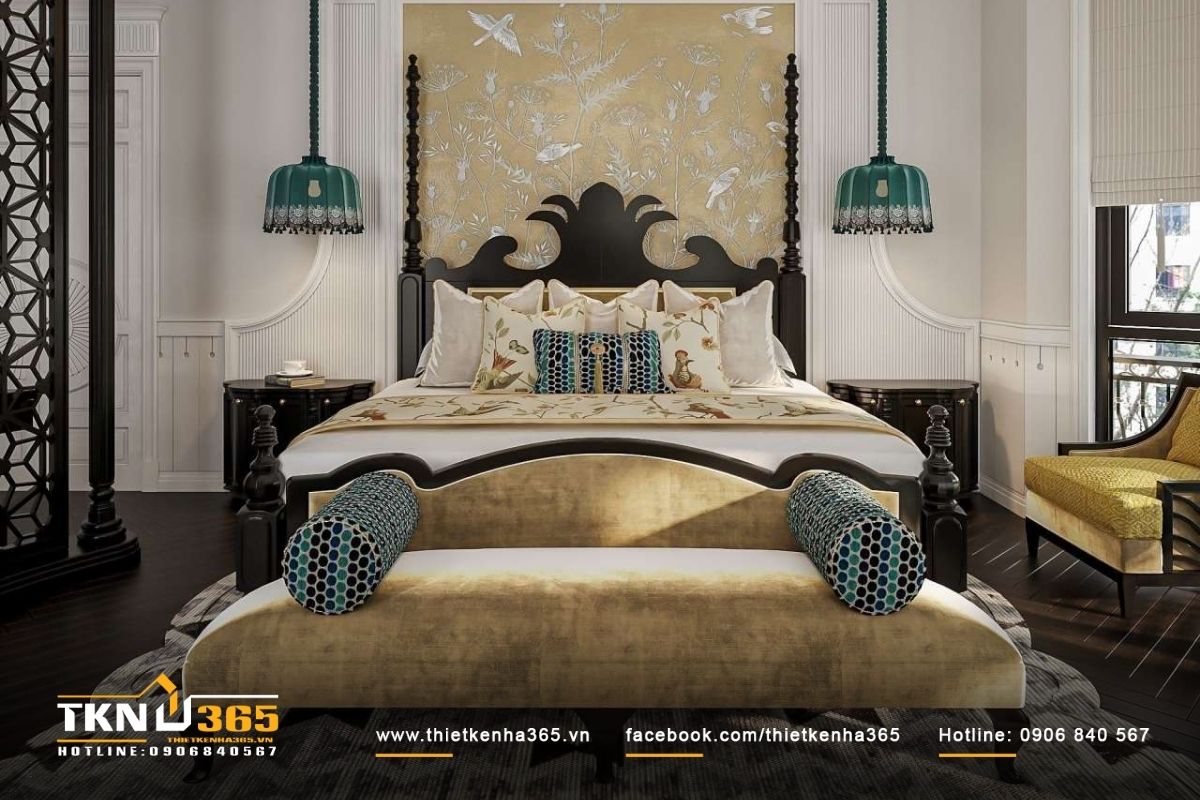 Mẫu nội thất phòng ngủ master biệt thự tân cổ điển được chạm khắc tinh xảo