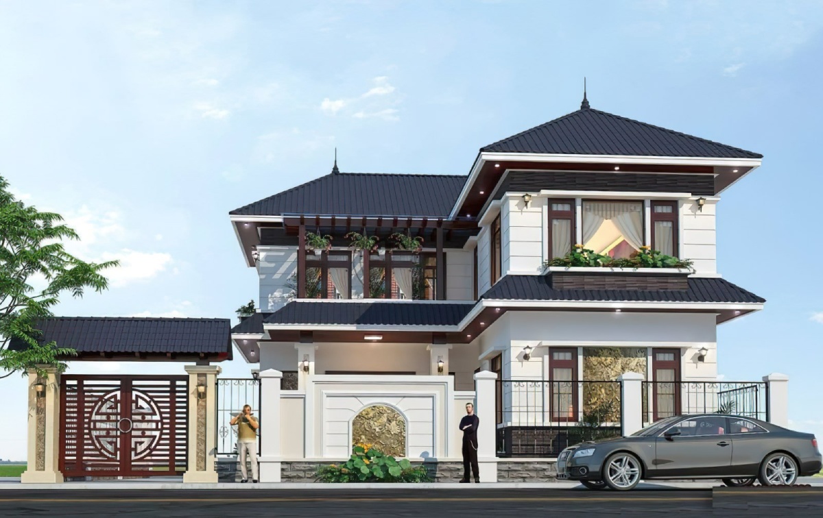 Mẫu nhà 2 tầng chữ L 100m2 1