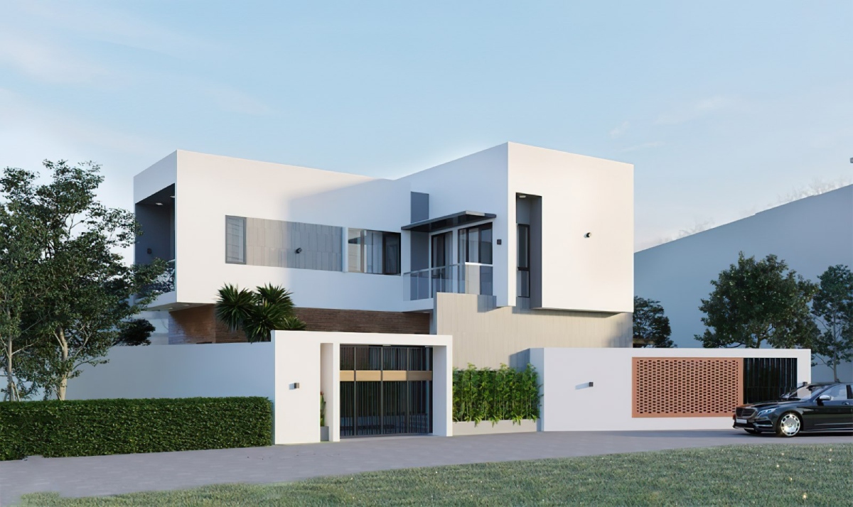 Mẫu nhà 2 tầng chữ L 100m2 2