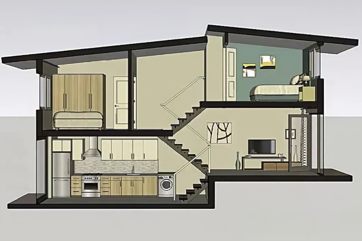 Mẫu thiết kế nhà lệch tầng 1