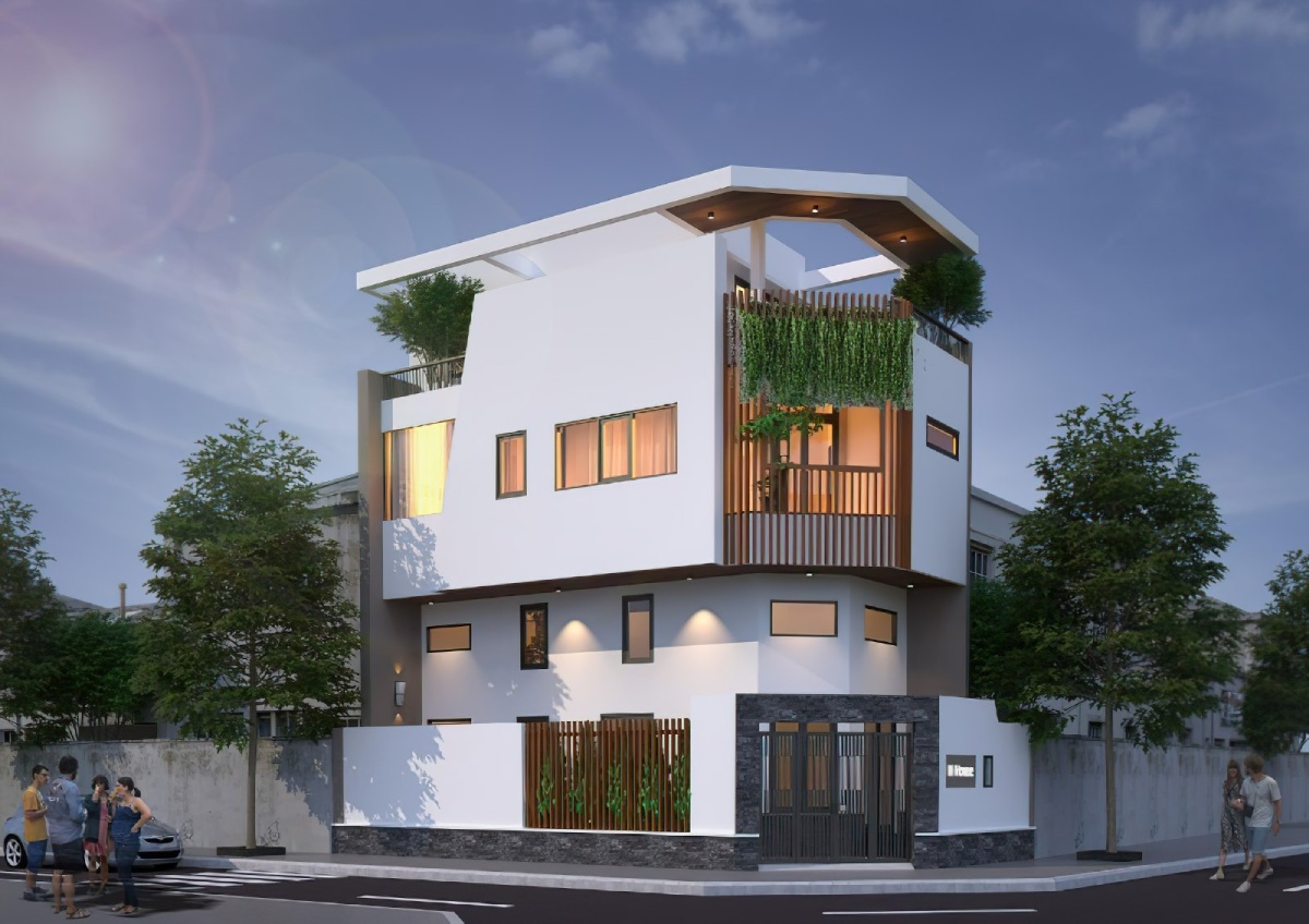 mẫu nhà 2 mặt tiền 3 tầng 4