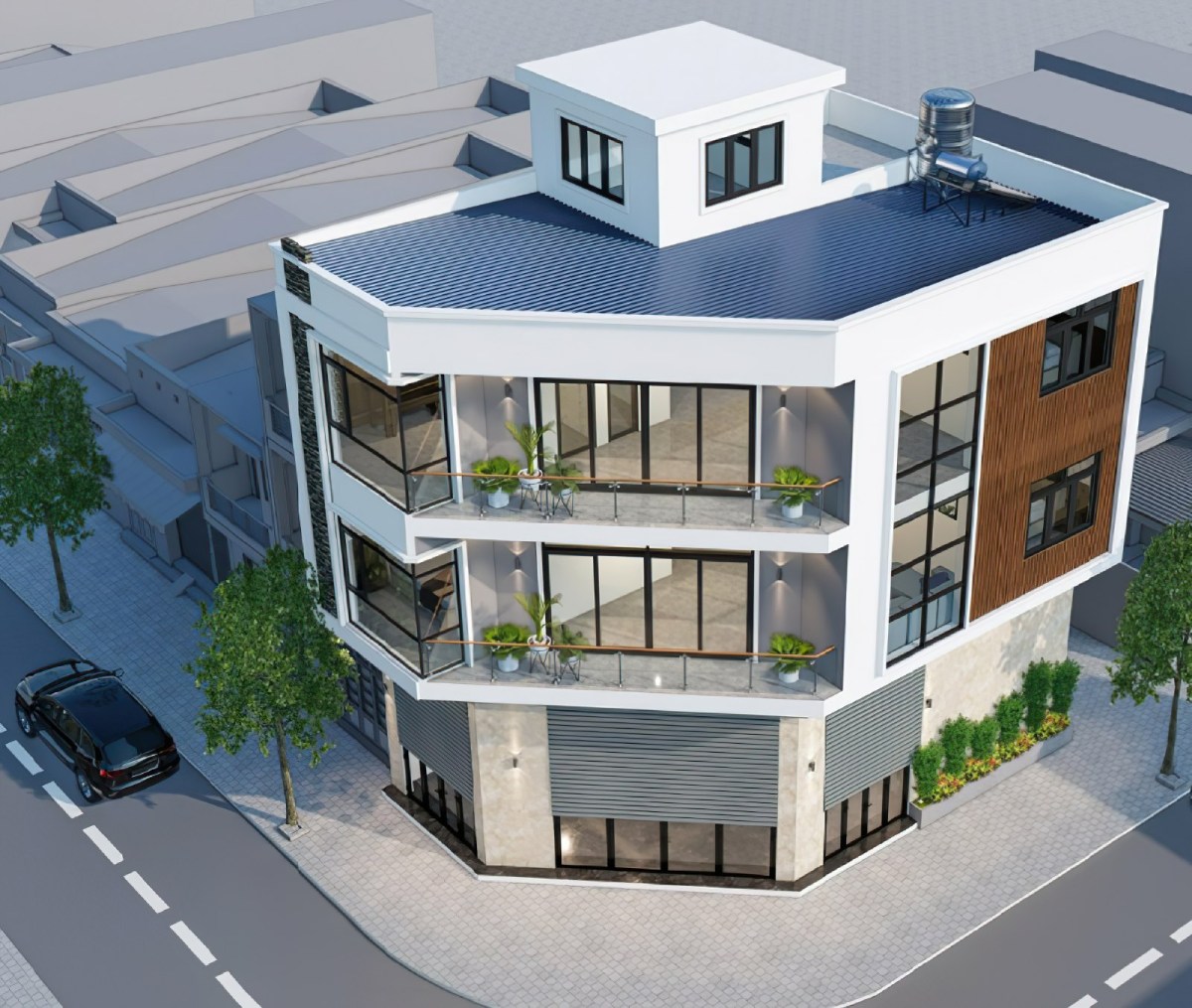 mẫu nhà 2 mặt tiền 3 tầng 7