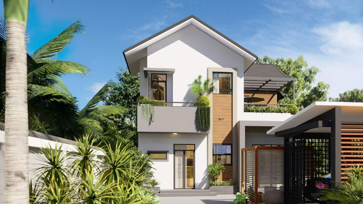 mẫu nhà 2 tầng 50m2 3 phòng ngủ 6