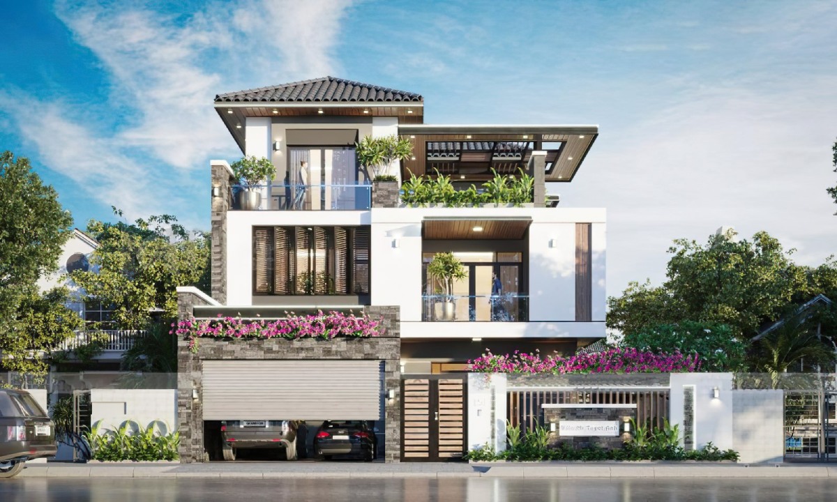 mẫu nhà 3 tầng mái Nhật 8