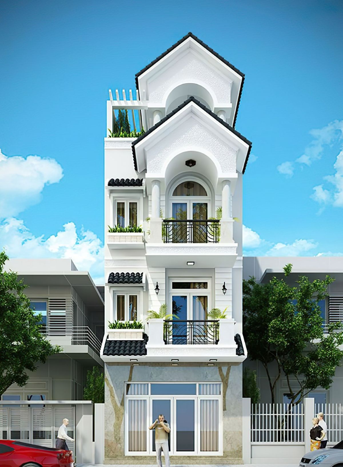 Mẫu nhà ống 3 tầng mái tôn 7