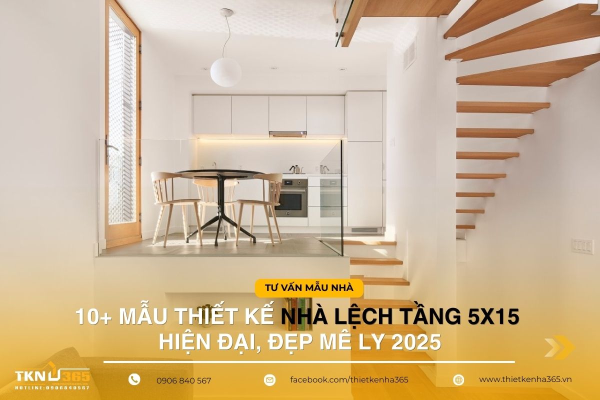 thiết kế nhà lệch tầng 5x15 hiện đại