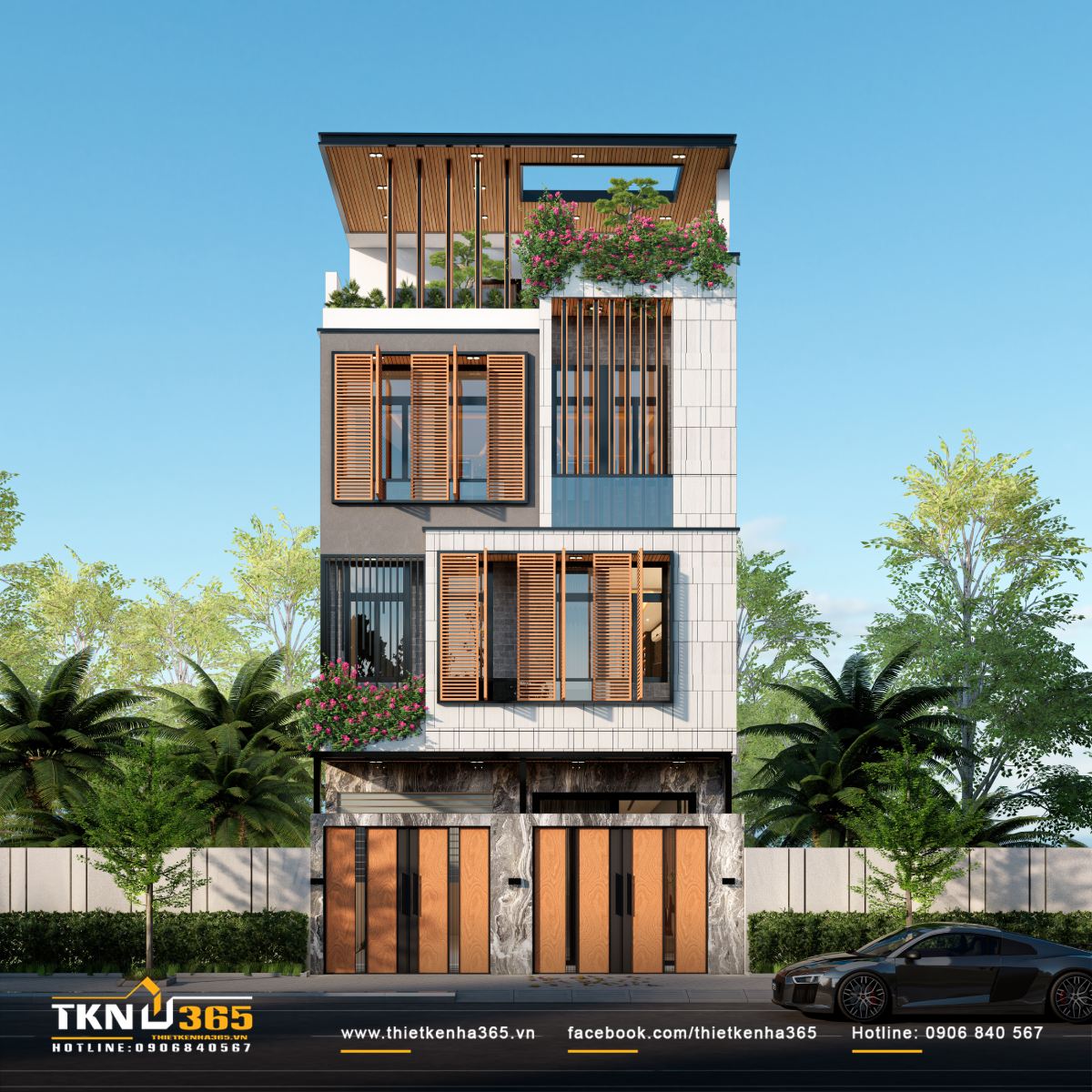 thiết kế nhà 3 tầng đẹp mặt tiền 7m 10