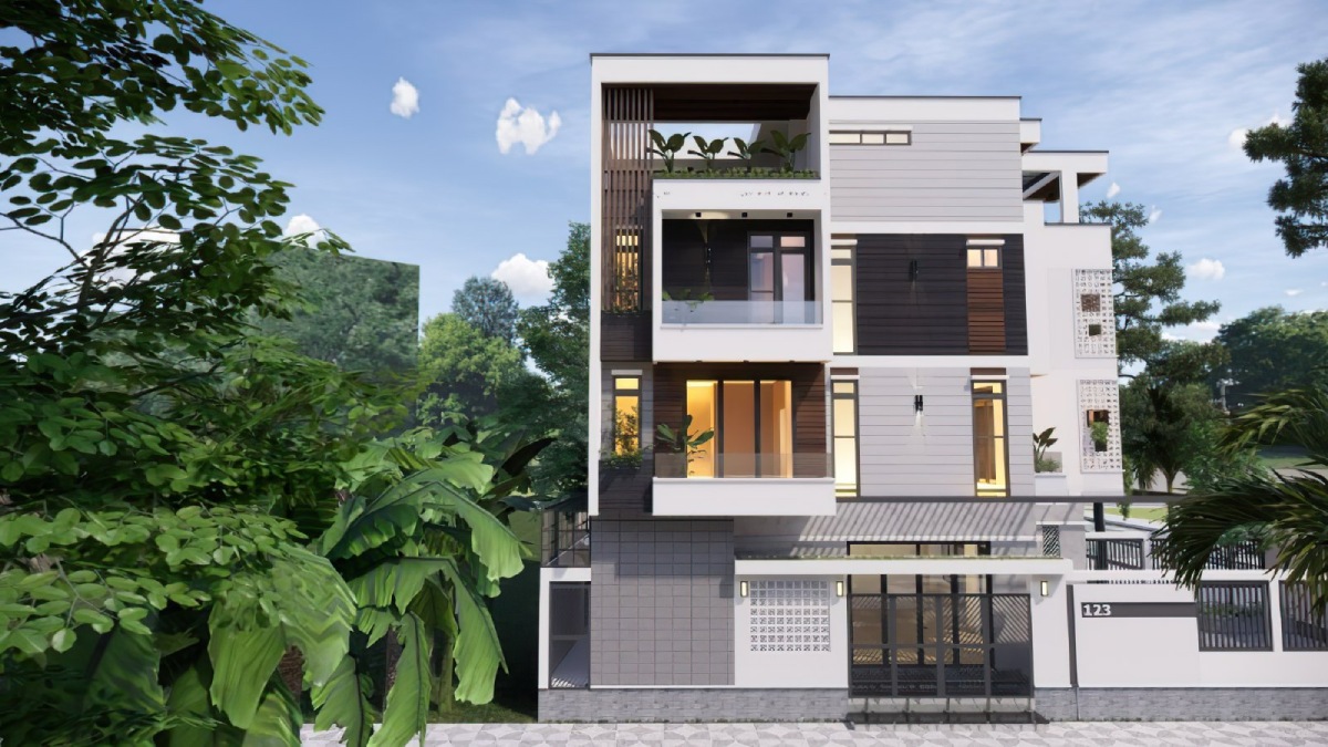 thiết kế nhà 3 tầng đẹp mặt tiền 7m 8