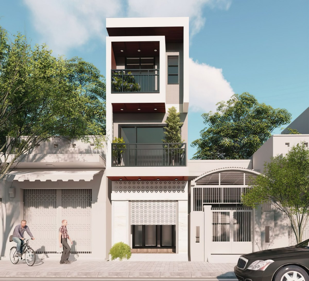 thiết kế nhà 3 tầng đẹp mặt tiền 7m 7