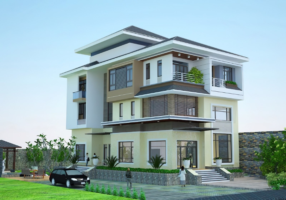 thiết kế nhà 3 tầng đẹp mặt tiền 7m 6