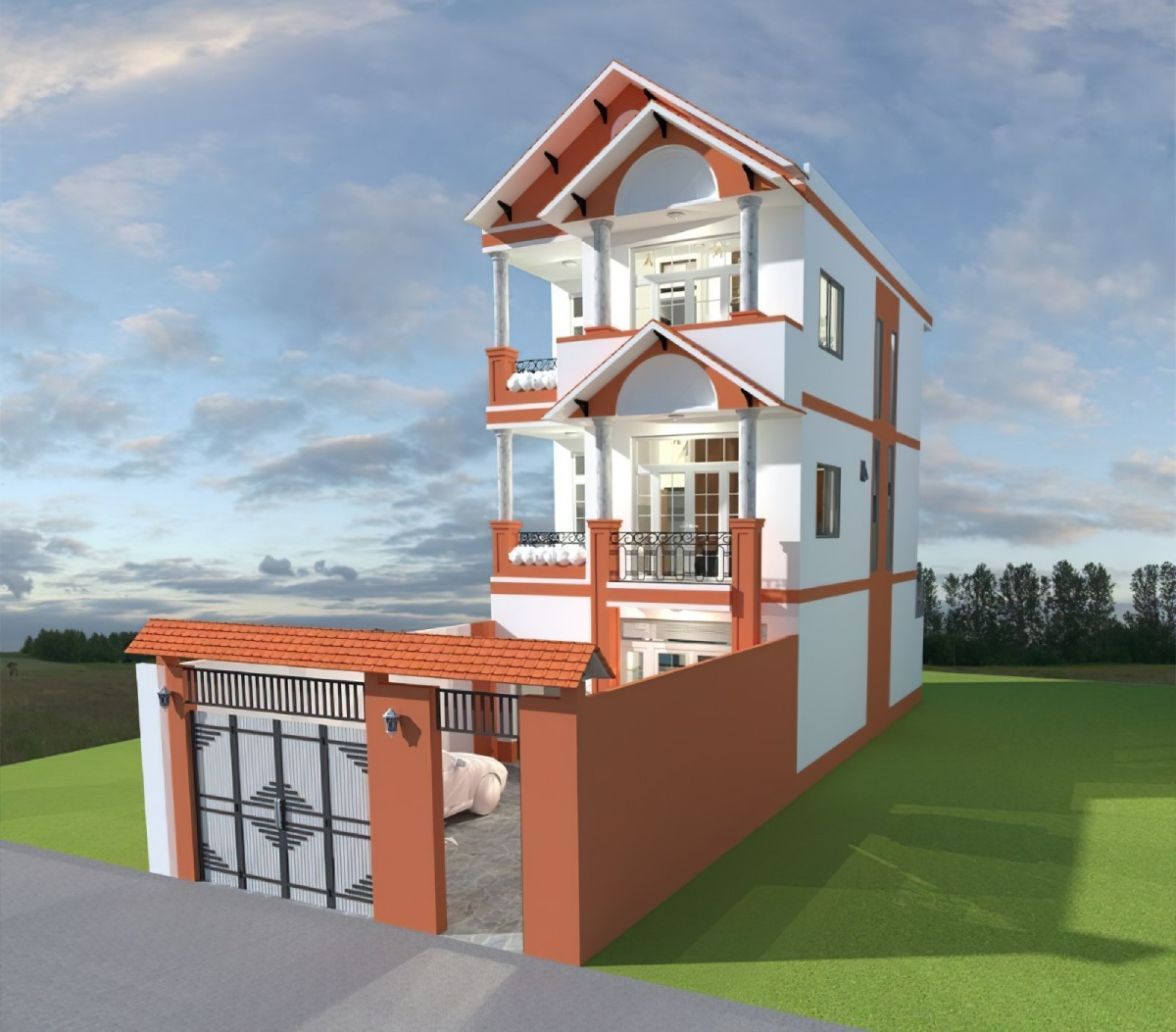 thiết kế nhà 3 tầng đẹp mặt tiền 7m 2