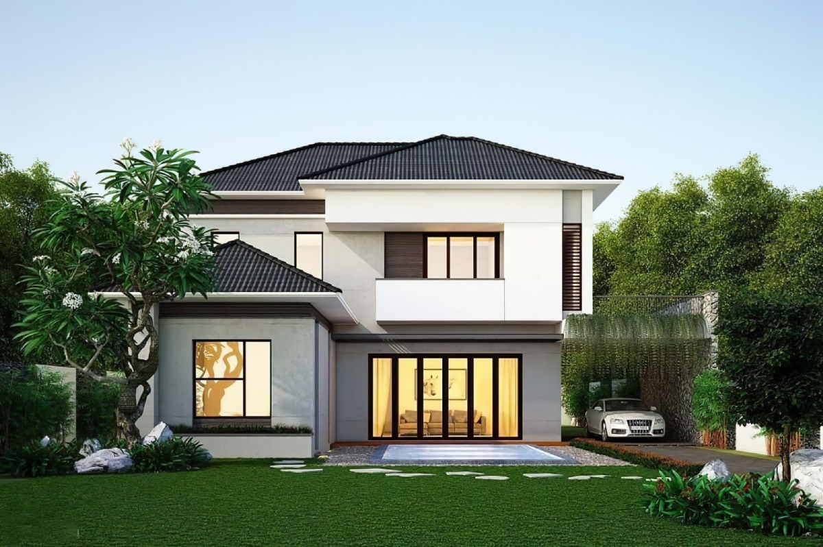 Thiết kế mẫu nhà 2 tầng 4 phòng ngủ có sân vườn bao quanh Thiết kế mẫu nhà 2 tầng 4 phòng ngủ có sân vườn bao quanh (ảnh: sưu tầm)