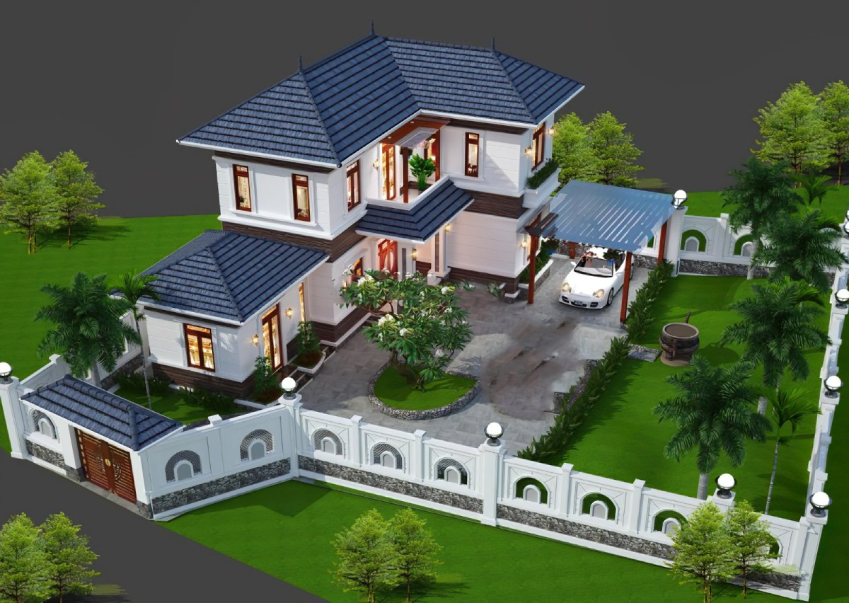 Mẫu nhà chữ L 2 tầng 10