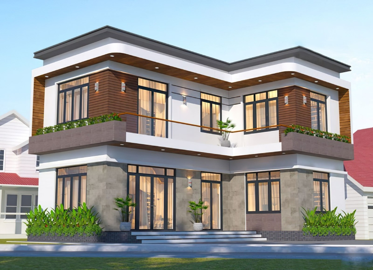 Mẫu nhà chữ L 2 tầng 12