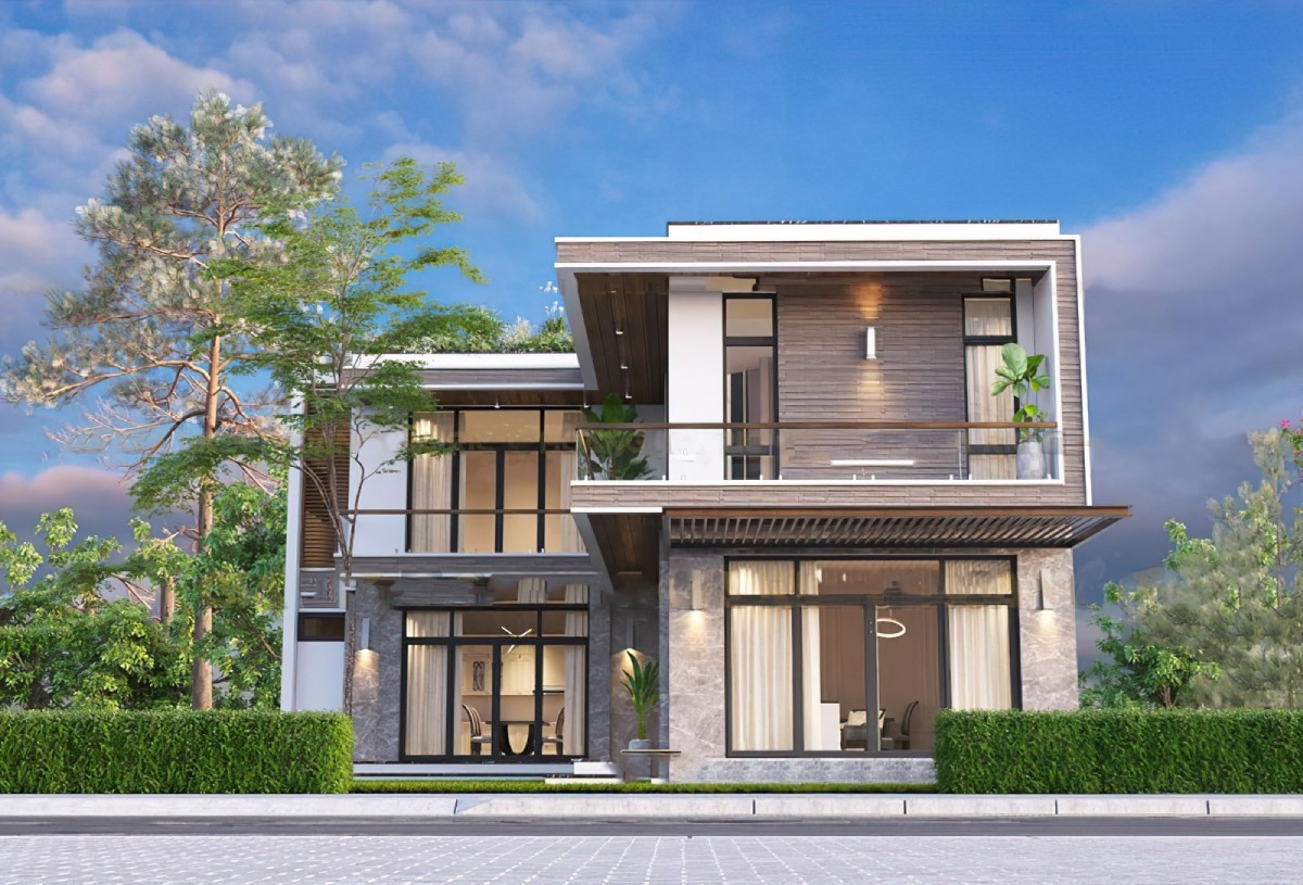 Mẫu nhà chữ L 2 tầng 3