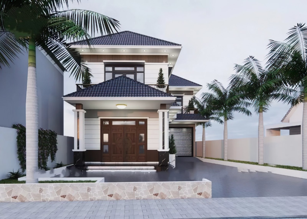 Mẫu nhà chữ L 2 tầng 5