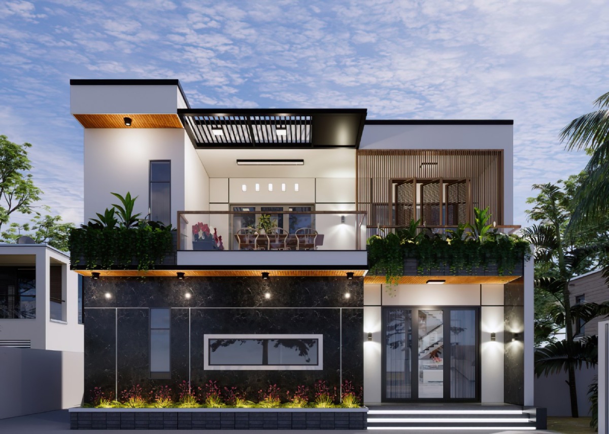 Mẫu nhà chữ L 2 tầng 7